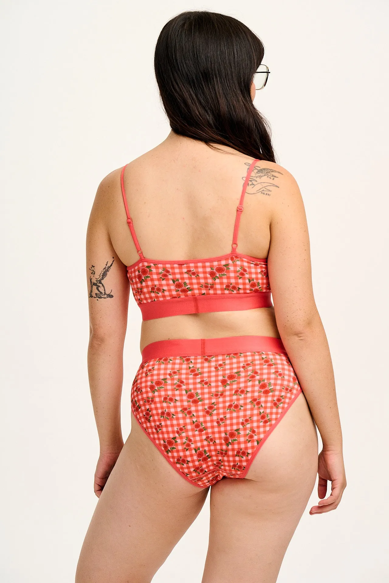 Cora - Cotton & Bamboo Bikini Pant in Pink Check Rosalind Print sold by Lucy & Yak product image thumbnail 3