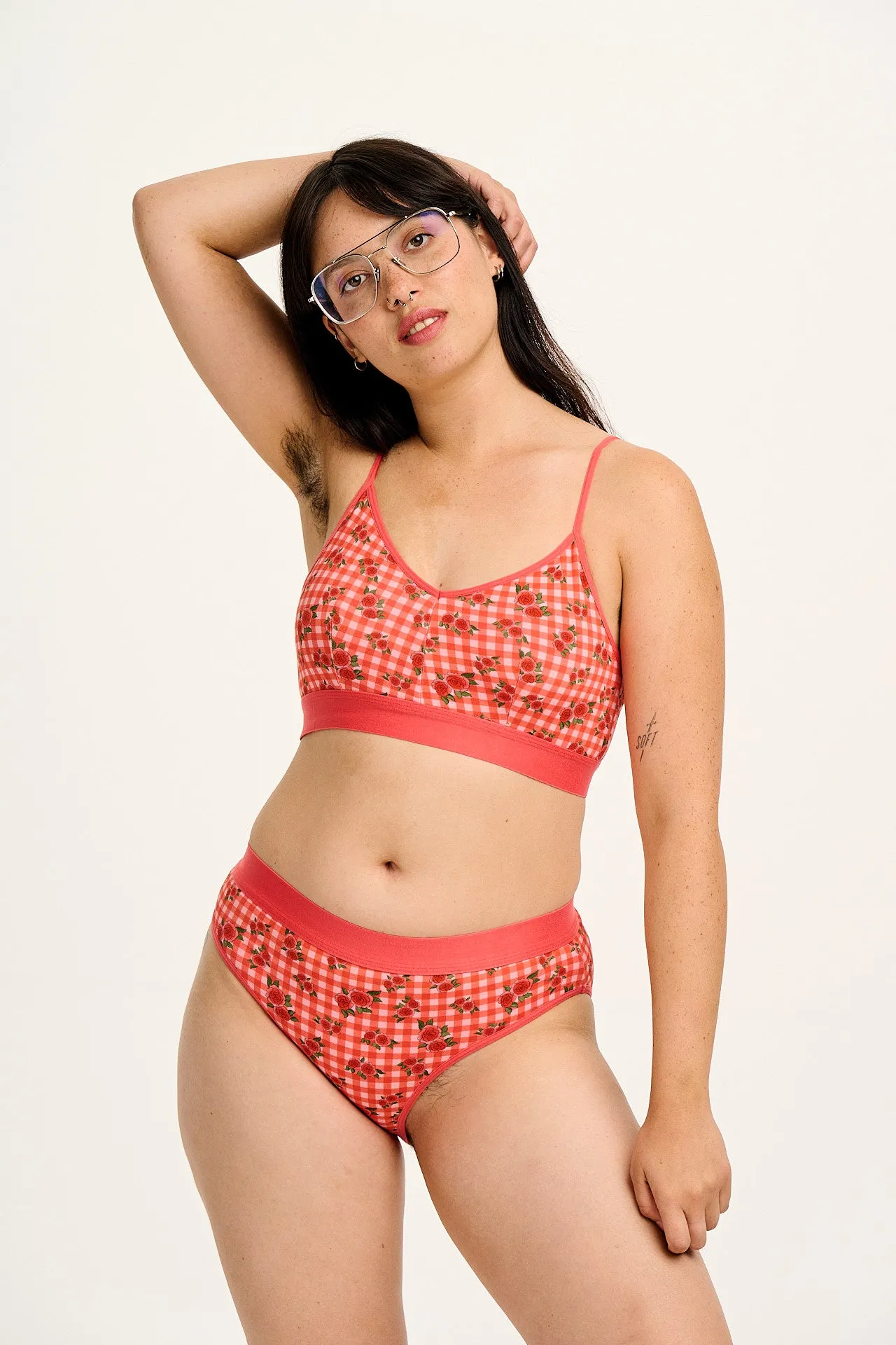 Cora - Cotton & Bamboo Bikini Pant in Pink Check Rosalind Print sold by Lucy & Yak product image thumbnail 5