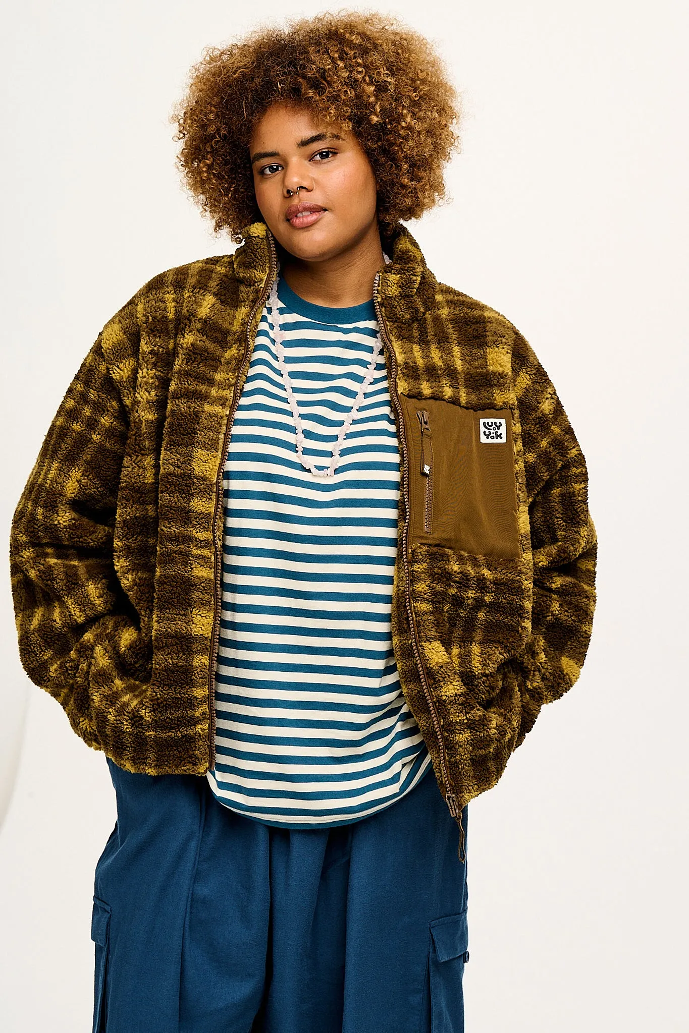 Harper - Borg Fleece Jacket in Brown Cher Check sold by Lucy & Yak product image thumbnail 4