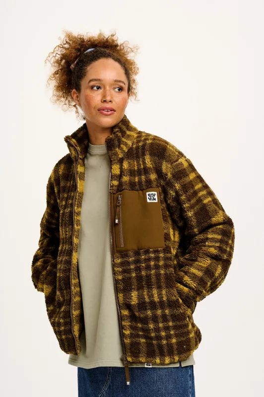 Harper - Borg Fleece Jacket in Brown Cher Check sold by Lucy & Yak