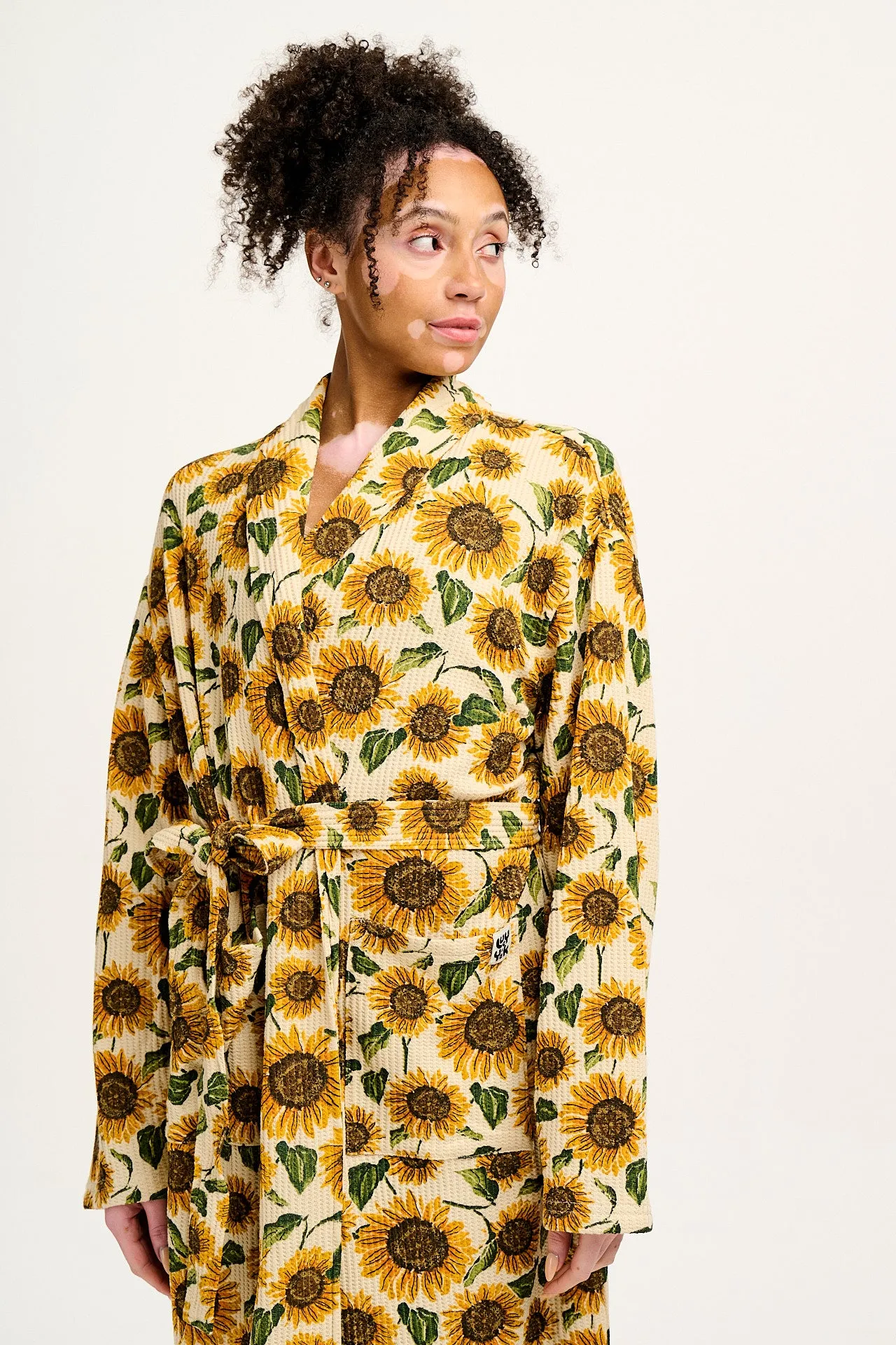 Braydon - Waffle Cotton Robe in Cream Sunflower Print sold by Lucy & Yak product image thumbnail 5