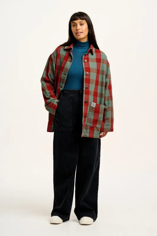 Olly - Twill Jacket in Green & Red Houston Tartan Print sold by Lucy & Yak