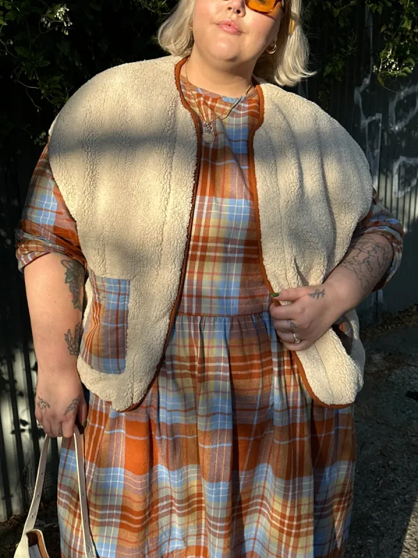 Aubrey - Borg Fleece Gilet in Ecru & Brown sold by Lucy & Yak