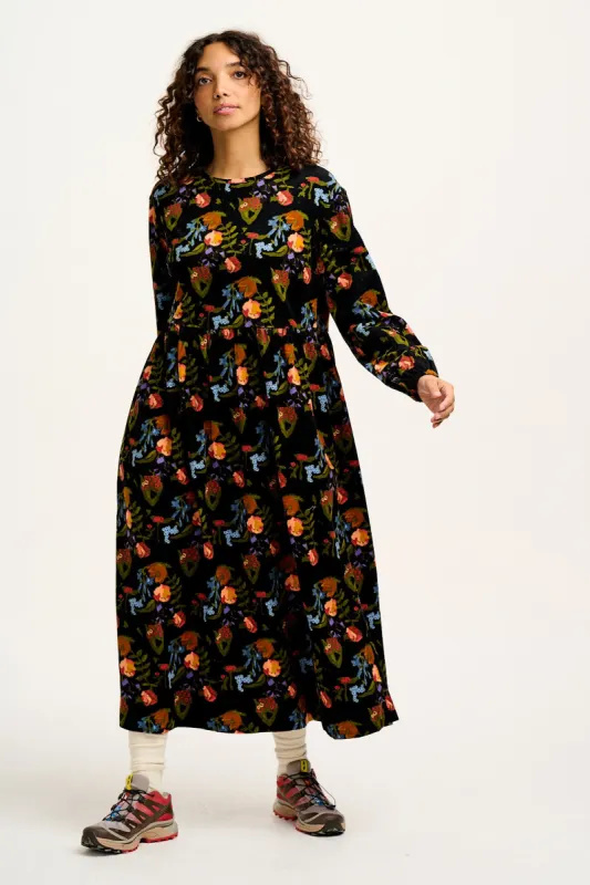 Maeve - Midi Dress in Black Wildflower Print sold by Lucy & Yak
