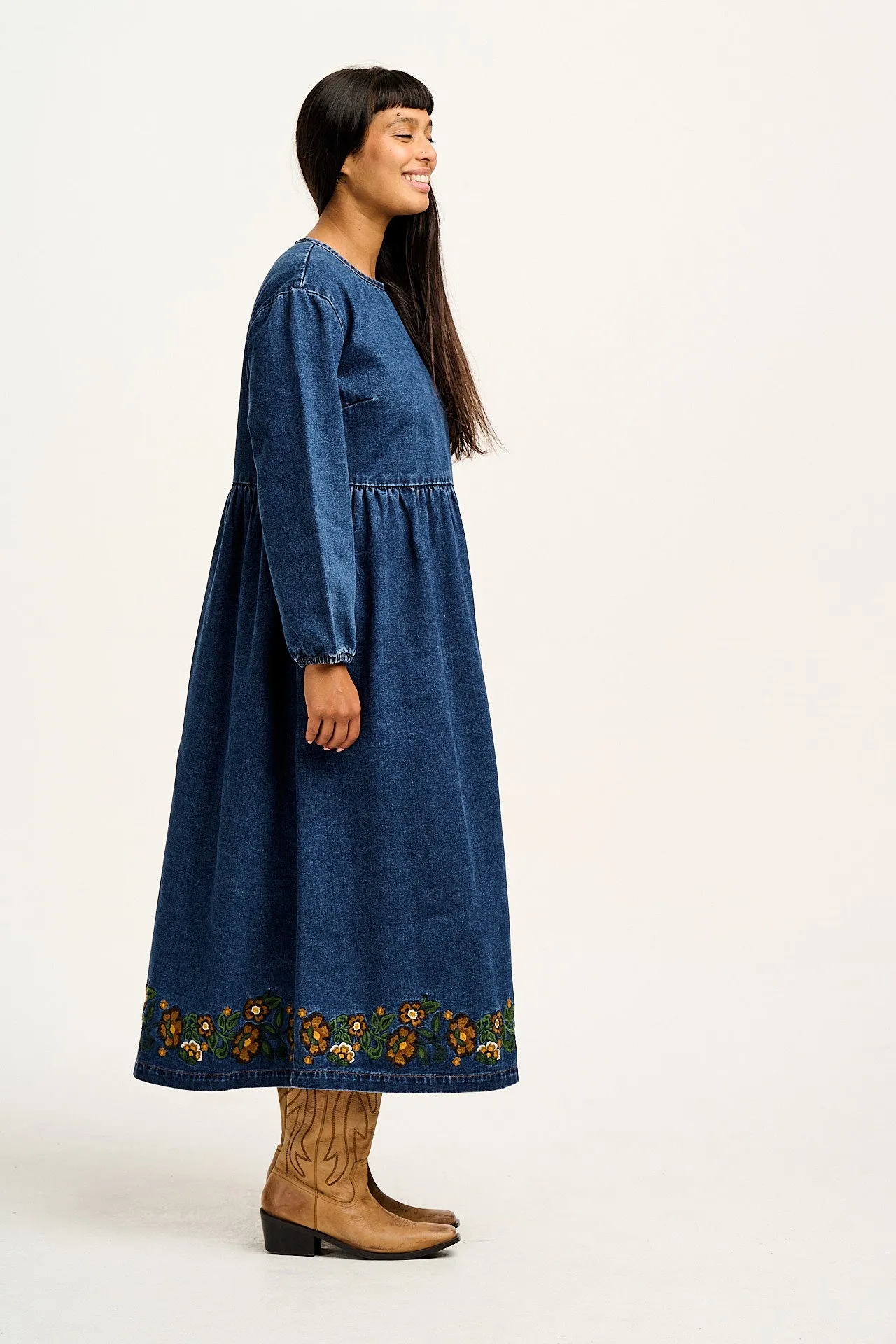 Maeve - Midi Dress in Denim With Myrtle Embroidery sold by Lucy & Yak product image thumbnail 3