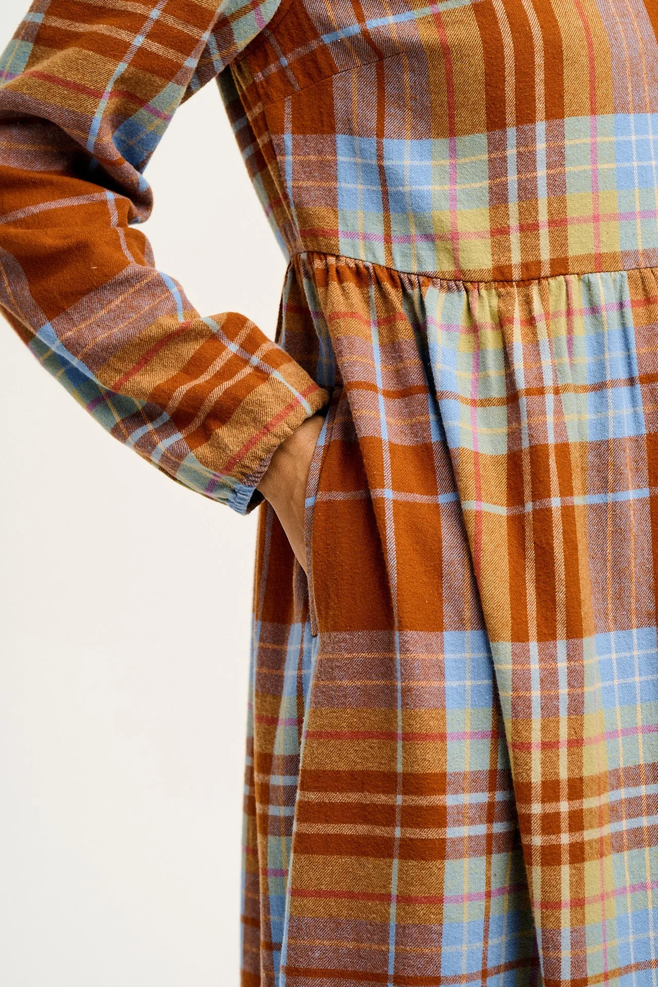 Maeve - Midi Dress in Brown & Blue Alastair Tartan Print sold by Lucy & Yak product image thumbnail 5