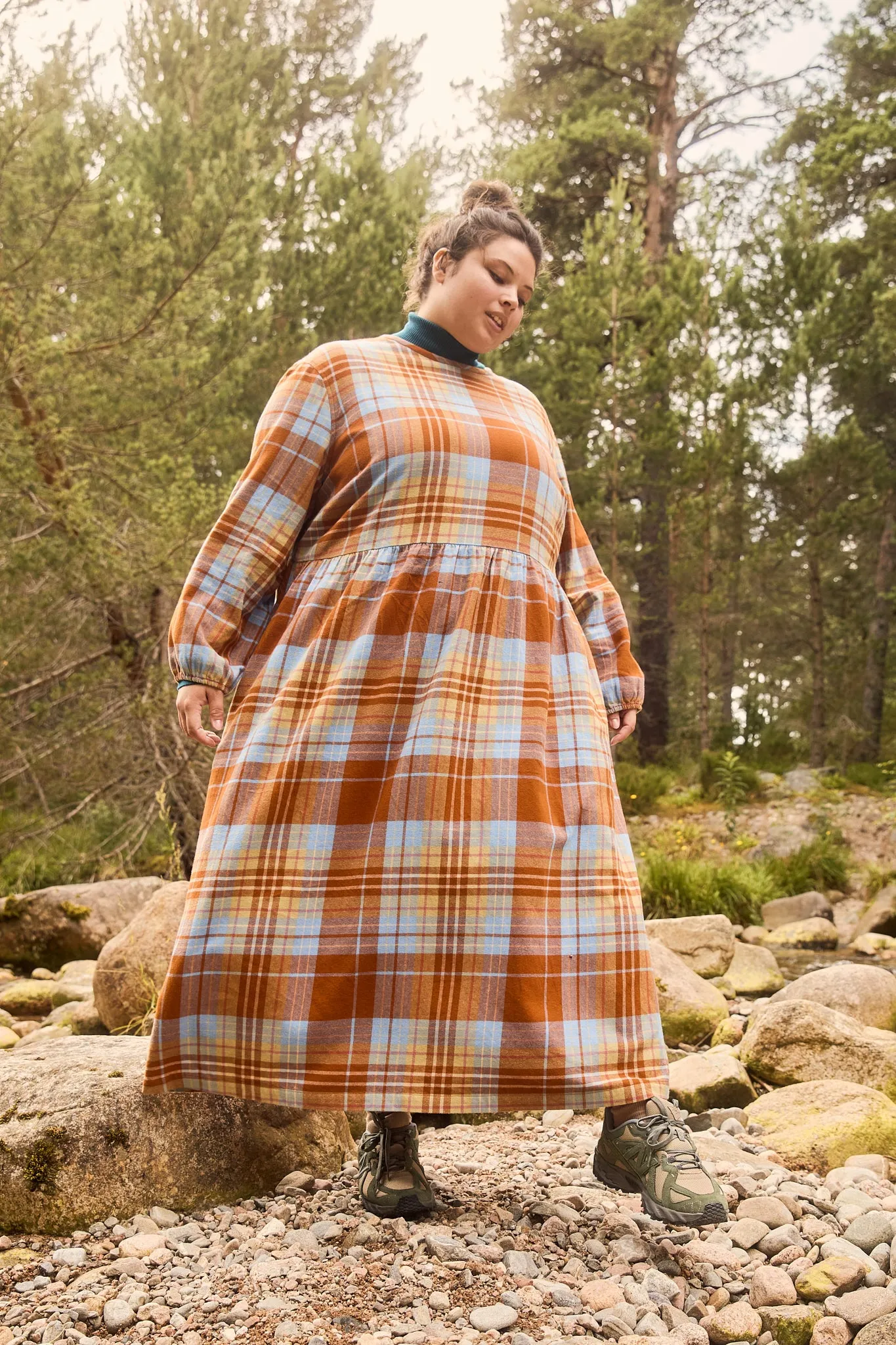 Maeve - Midi Dress in Brown & Blue Alastair Tartan Print sold by Lucy & Yak product image thumbnail 3