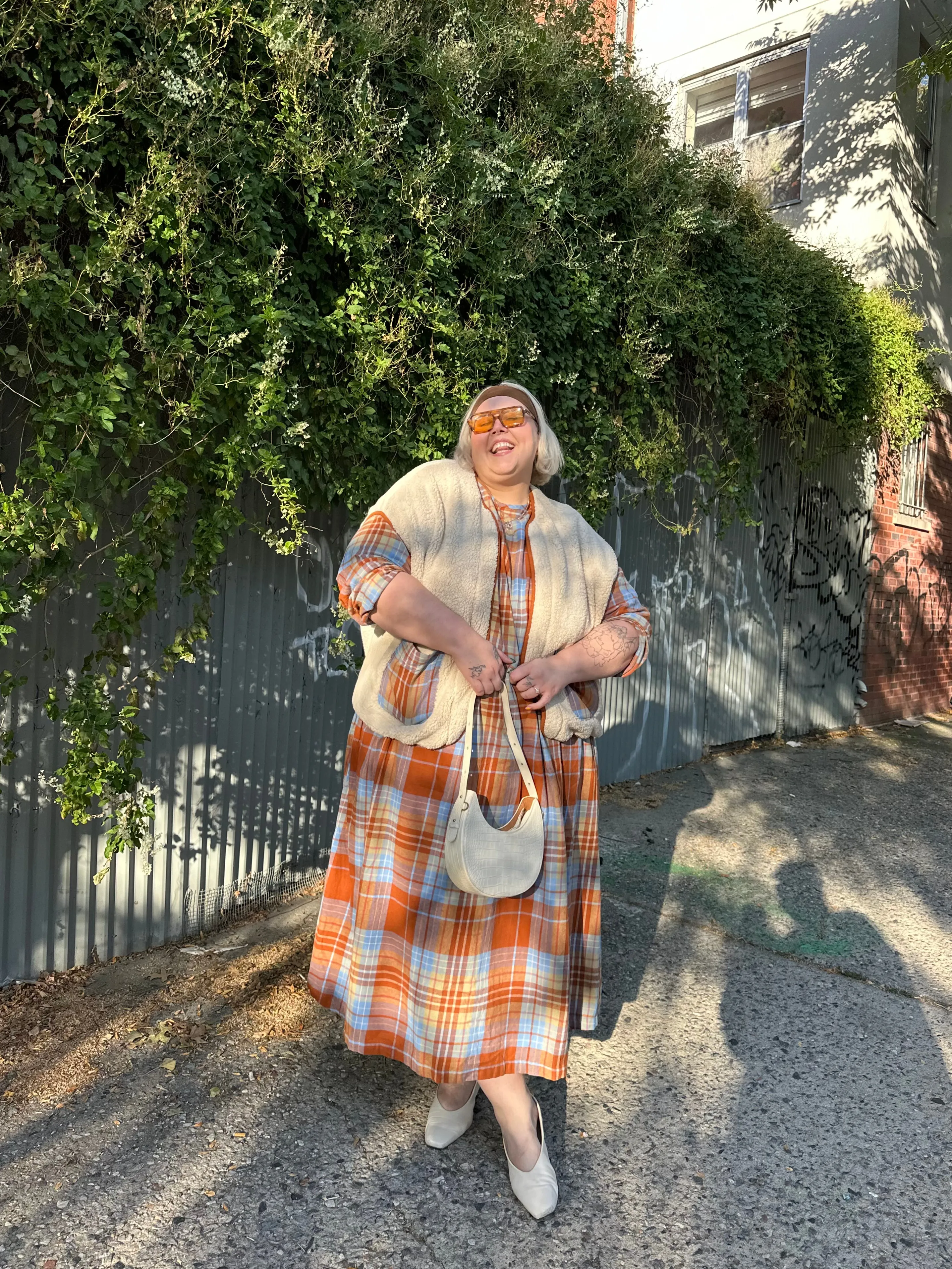 Maeve - Midi Dress in Brown & Blue Alastair Tartan Print sold by Lucy & Yak