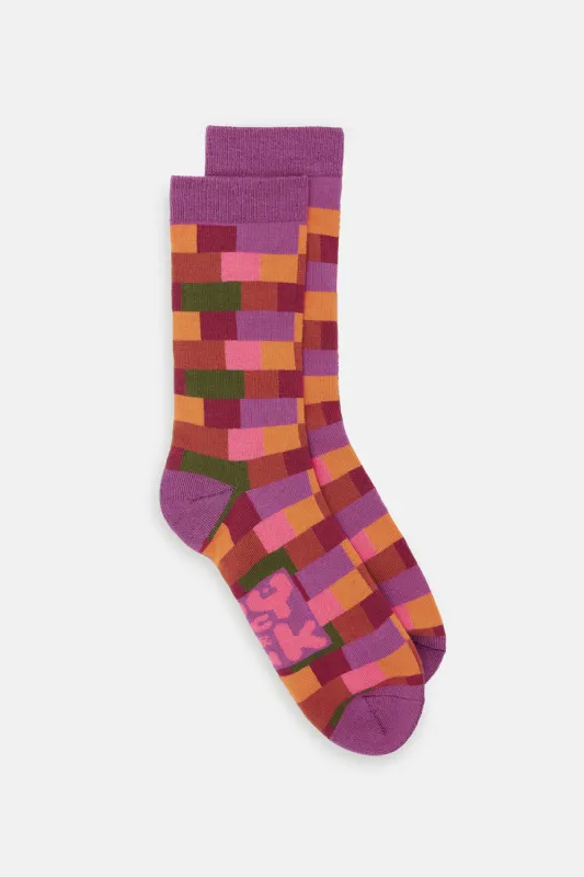 JoJo - Cotton Socks in Autumn Checkerboard Print sold by Lucy & Yak