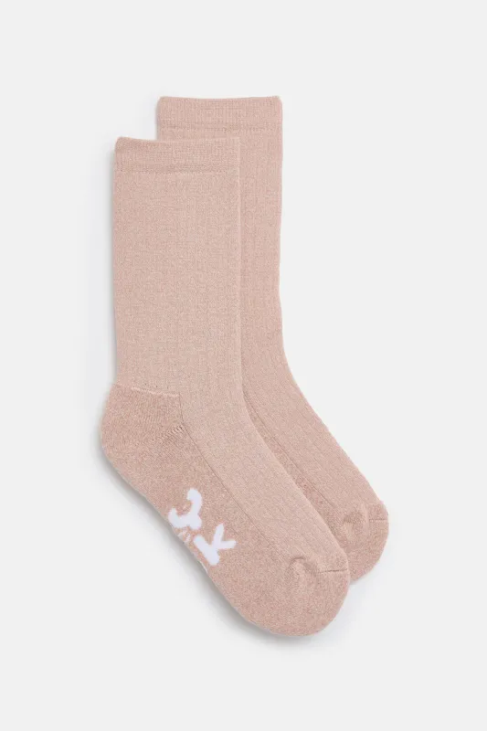 Sienna - Thick Cotton socks in Pink Marl sold by Lucy & Yak