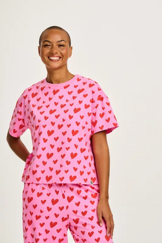Sabrina - Soft Pyjamas in Pink Heart Cupid Print sold by Lucy & Yak