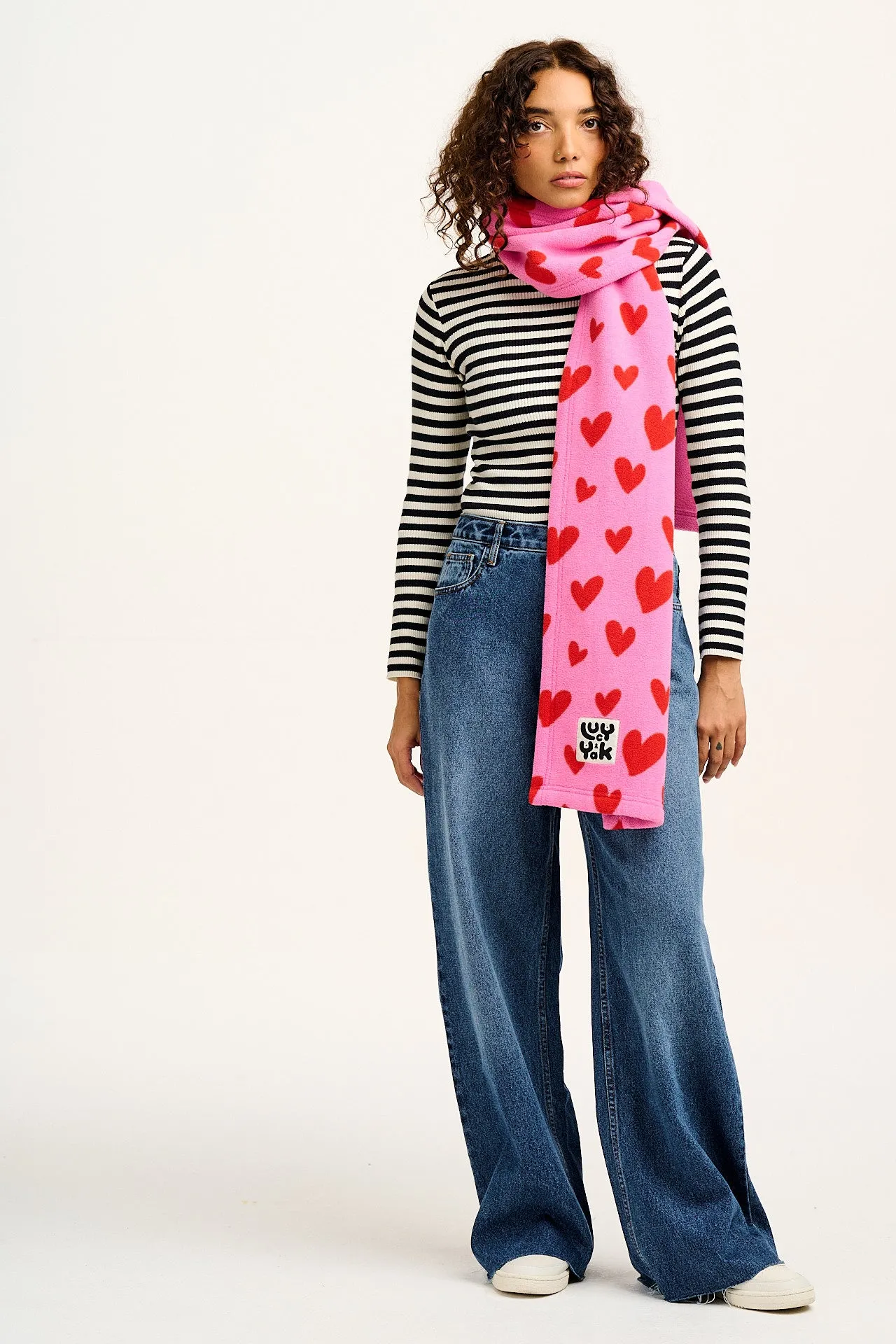 Ola - Polar Fleece Scarf in Pink Heart Cupid Print sold by Lucy & Yak product image thumbnail 4