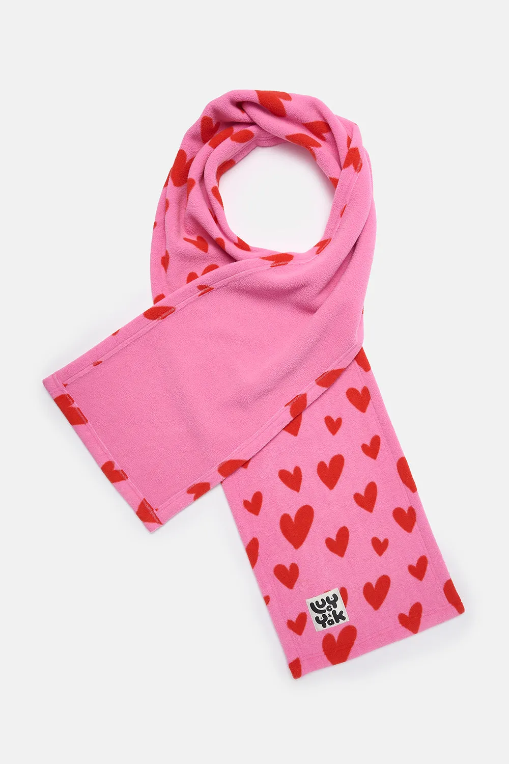 Ola - Polar Fleece Scarf in Pink Heart Cupid Print sold by Lucy & Yak product image thumbnail 2