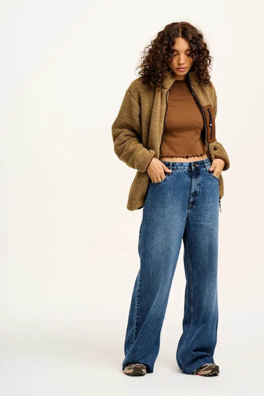 Carter - High Waisted Denim Jeans in Vintage Wash Blue sold by Lucy & Yak