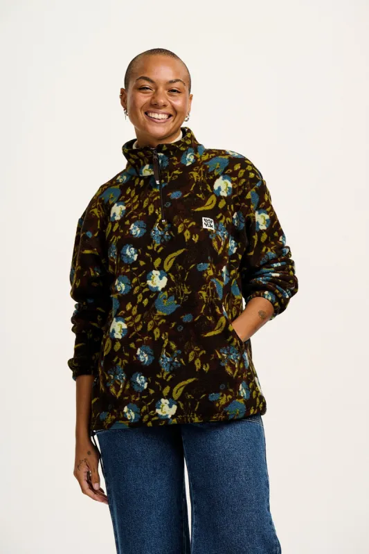 Stevie - Polar Fleece in Oak Brown Ingrid Floral Print sold by Lucy & Yak