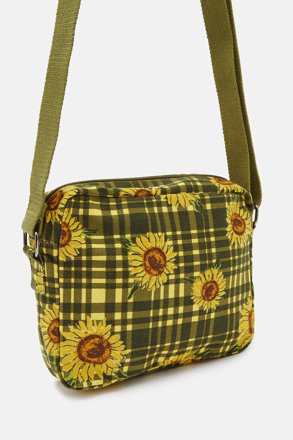 Dara - Crossbody Twill Bag in Green Sunday Sunflowers Print sold by Lucy & Yak product image thumbnail 3