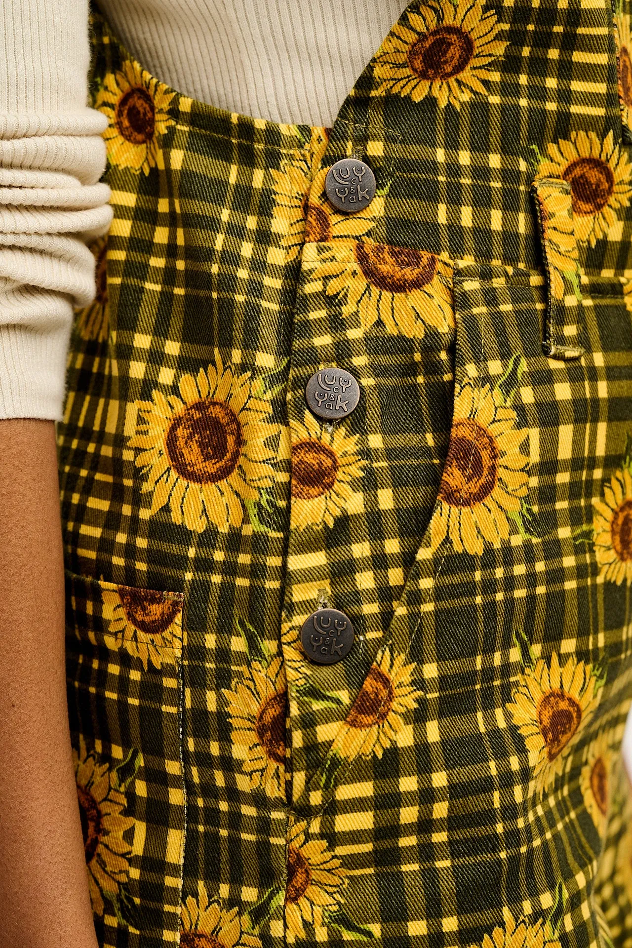 Easton - Cotton Dungarees in Green Sunday Sunflowers Print sold by Lucy & Yak product image thumbnail 3