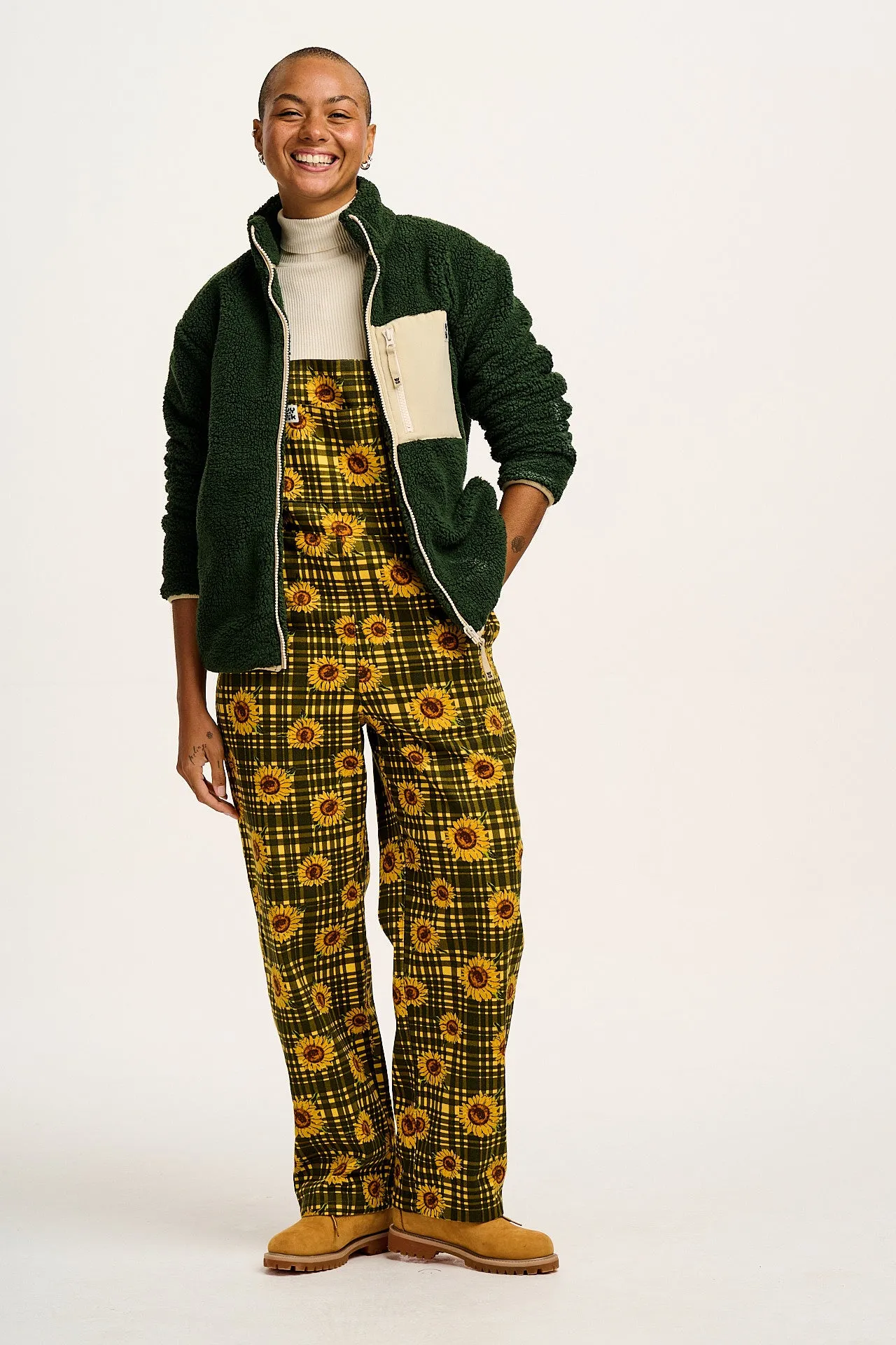 Easton - Cotton Dungarees in Green Sunday Sunflowers Print sold by Lucy & Yak product image thumbnail 5