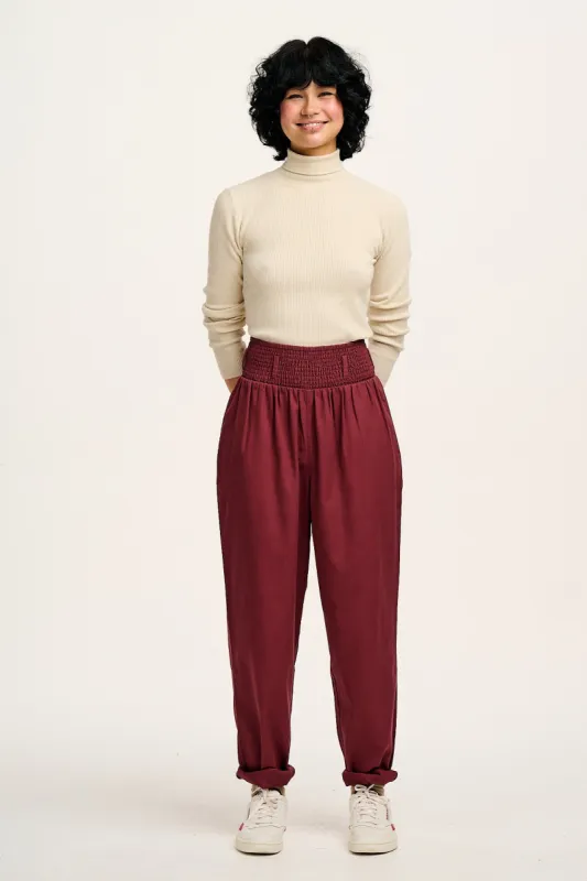 Alexa - Cotton Trousers in Merlot Red sold by Lucy & Yak