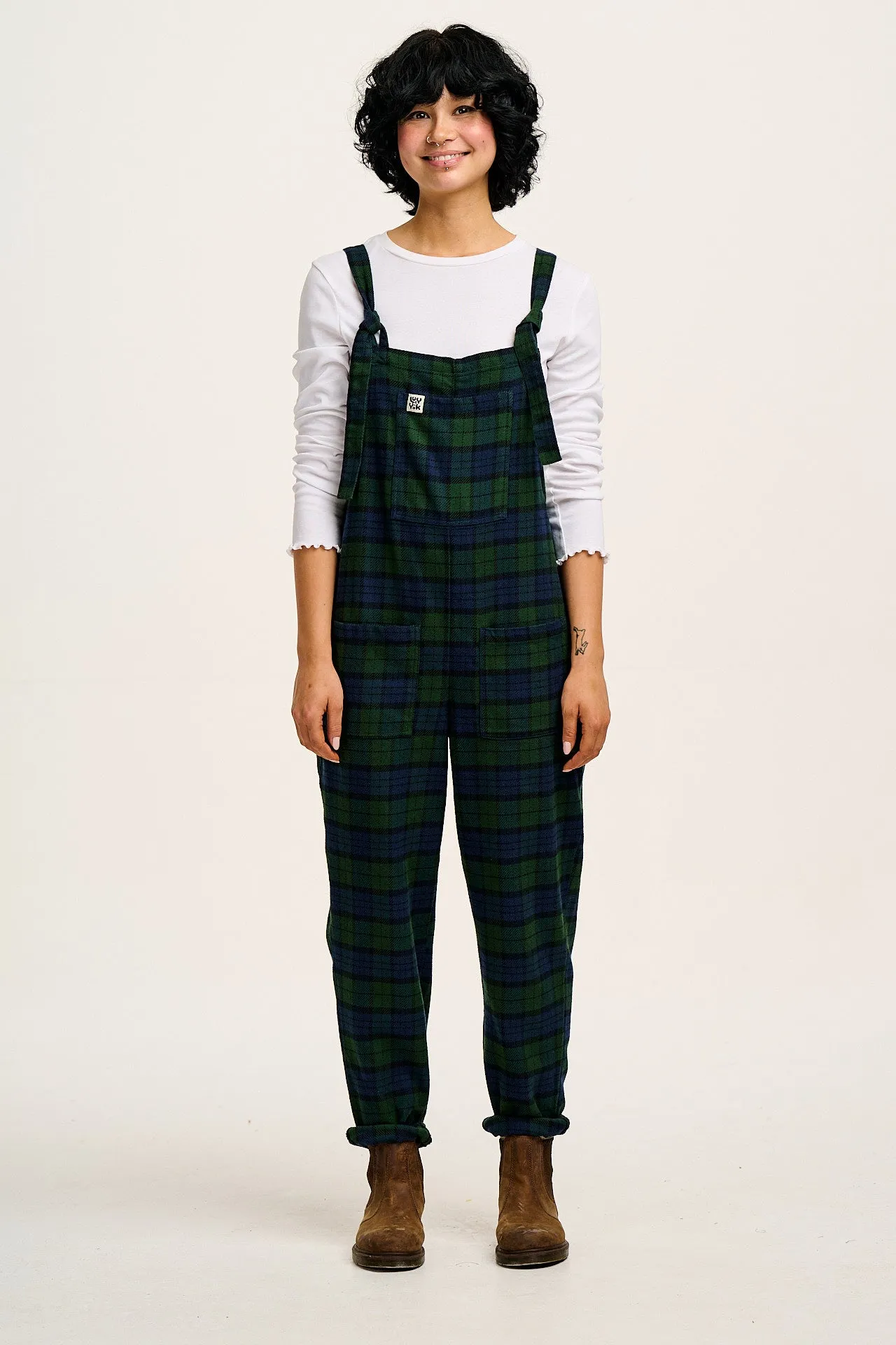 Original - Brushed Cotton Dungarees in Blue & Green Wilderness Tartan sold by Lucy & Yak