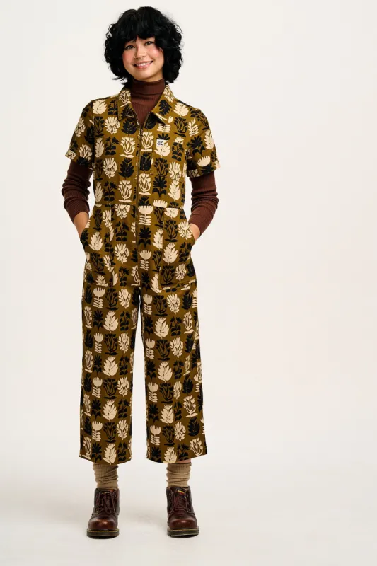 Ragan - Cotton Jumpsuit in Green Zela Print sold by Lucy & Yak