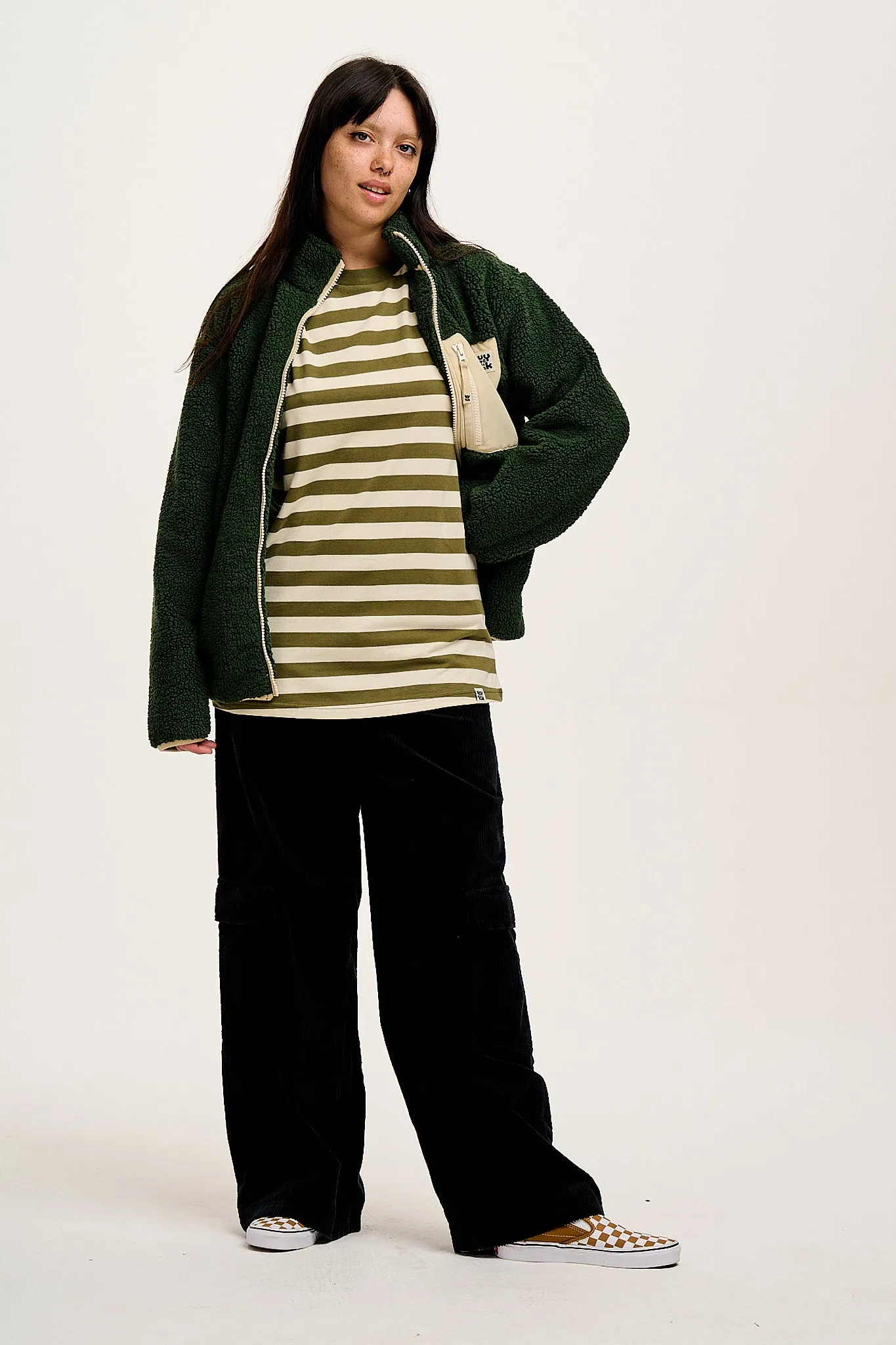 Kenny - Long Sleeve Skater Cotton Tee in Green & Ecru Stripe sold by Lucy & Yak product image thumbnail 5