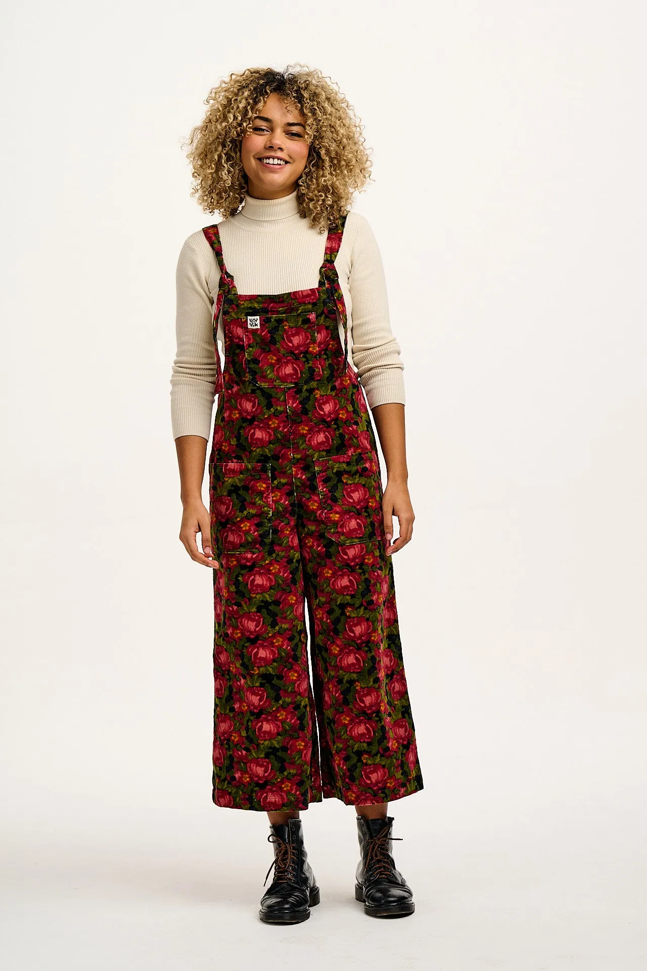 Jenny - Wide Leg Corduroy Dungarees in Rosetta Print | Parallel