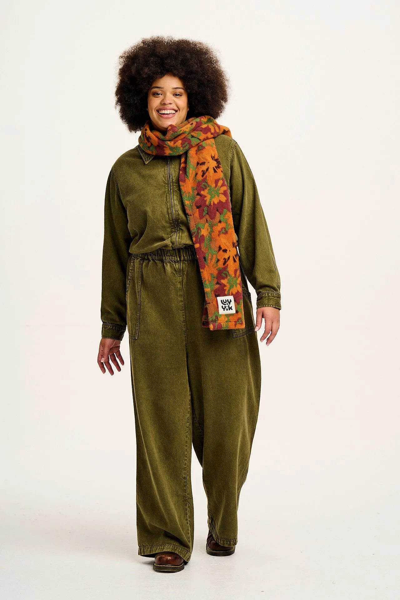 Ola - Polar Fleece Scarf in Orange Cass Floral Print sold by Lucy & Yak product image thumbnail 4