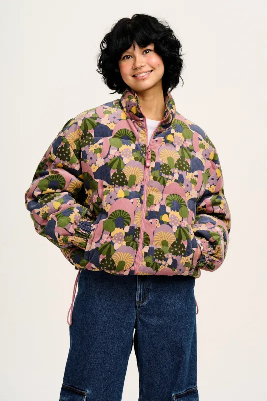 Paloma - Corduroy Puffer Jacket in Portobella Mushroom Print sold by Lucy & Yak