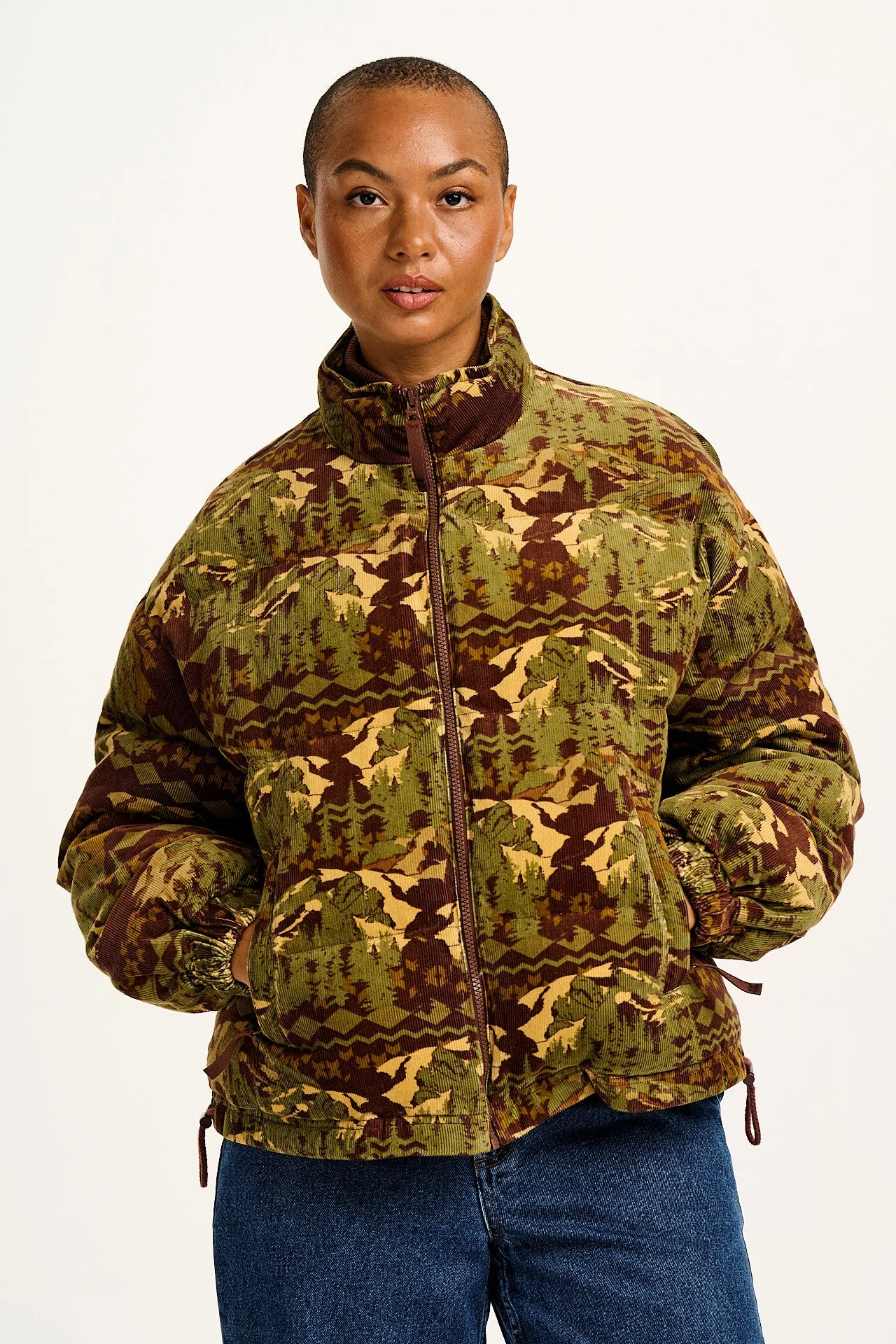 Paloma - Corduroy Puffer Jacket in Green & Brown Nevis Print sold by Lucy & Yak product image thumbnail 3