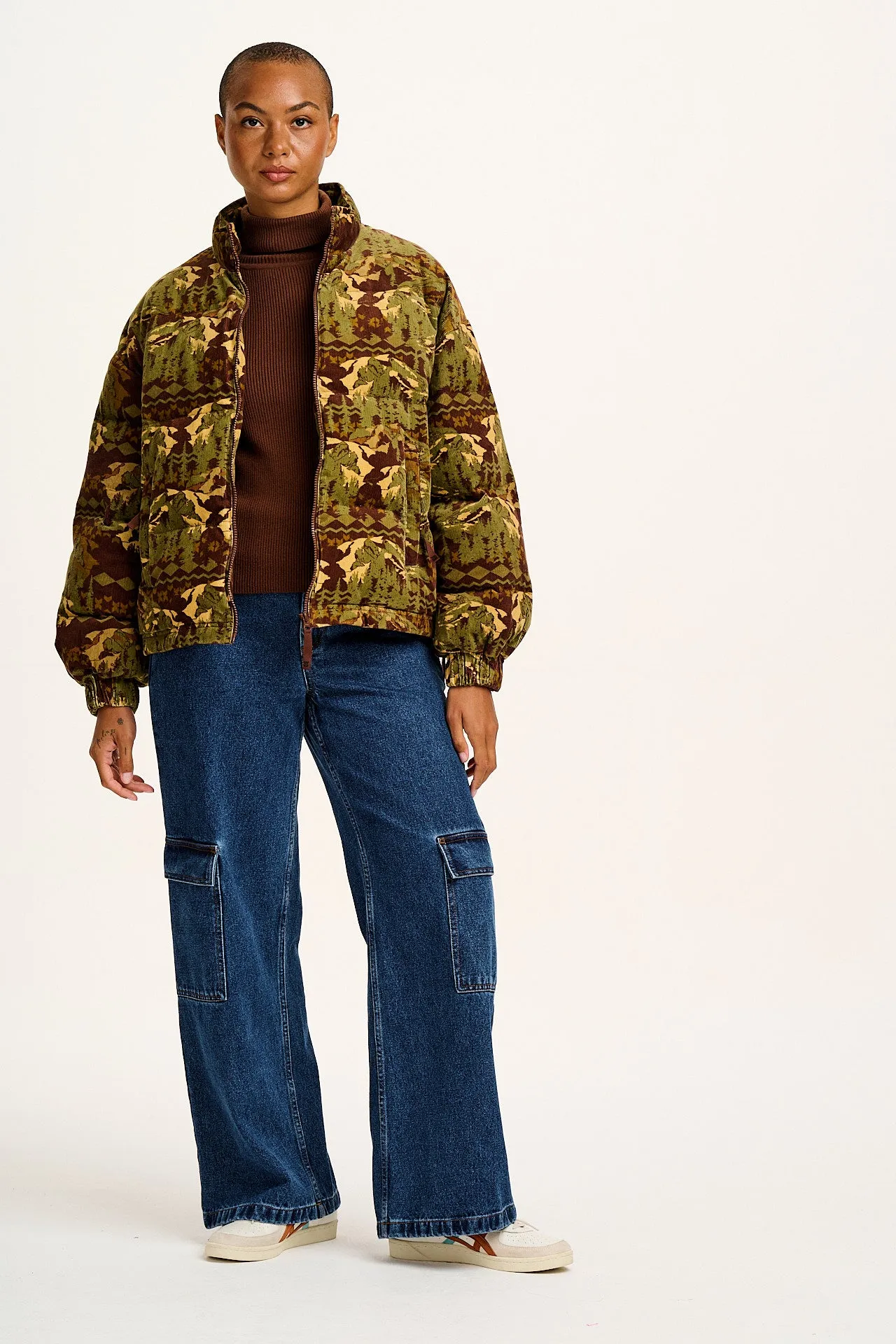 Paloma - Corduroy Puffer Jacket in Green & Brown Nevis Print sold by Lucy & Yak product image thumbnail 2