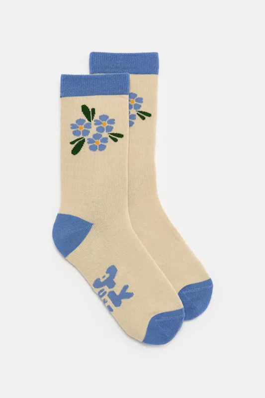 JoJo - Cotton Socks in Blue Flower sold by Lucy & Yak