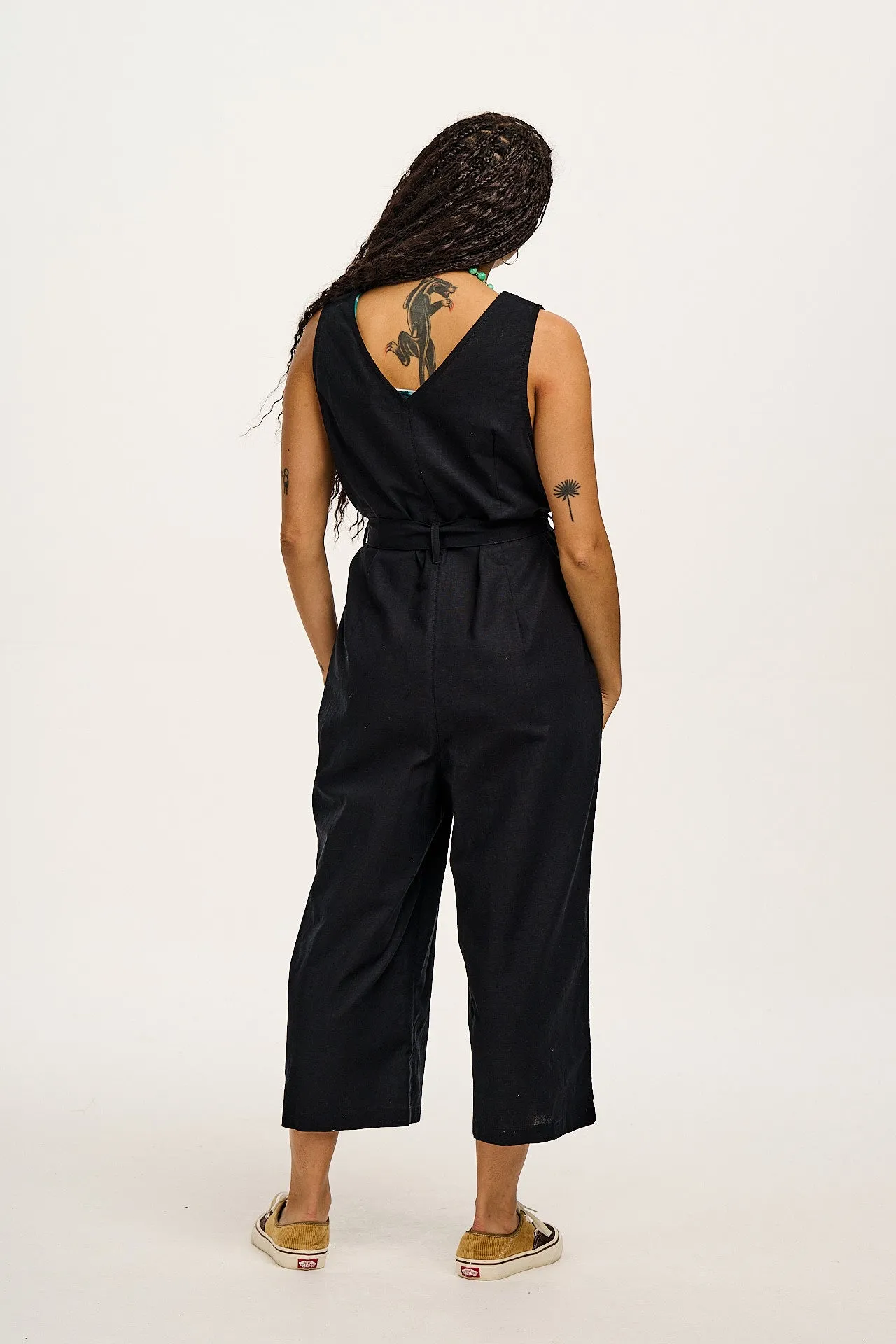 Finn - V-Neck Cotton & Linen Jumpsuit in Black sold by Lucy & Yak product image thumbnail 4