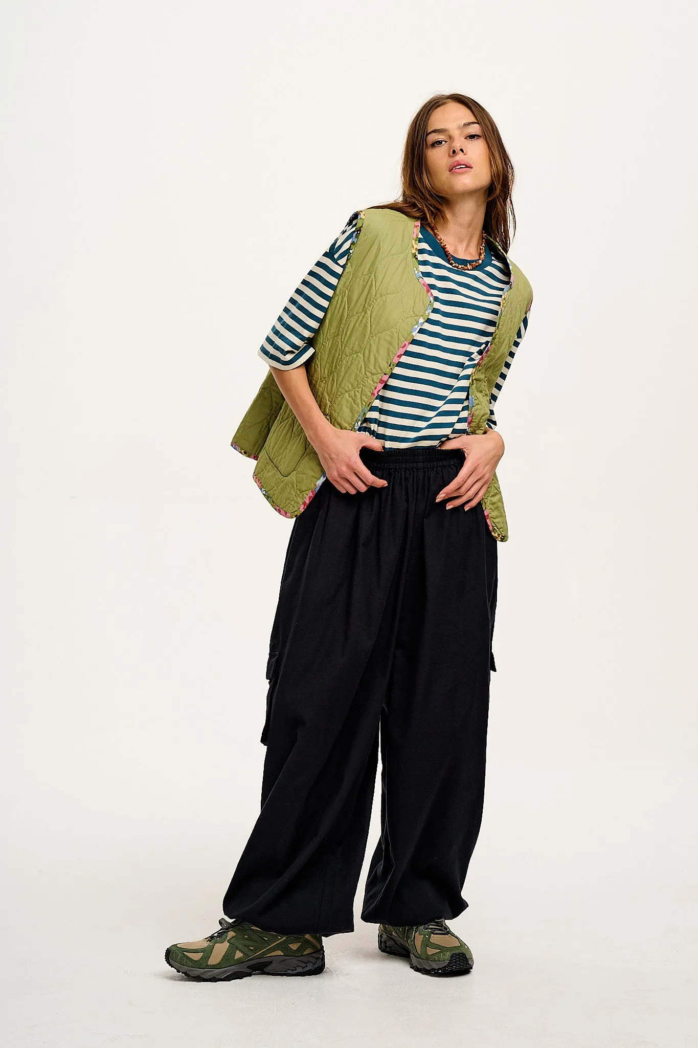 Rumi - Brushed Cotton Barrel Trousers in Black sold by Lucy & Yak product image thumbnail 2