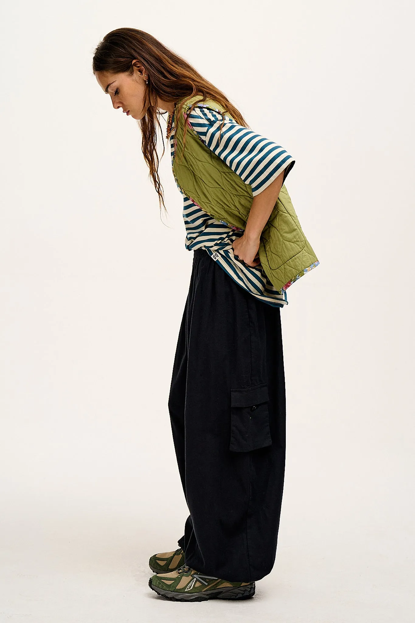 Rumi - Brushed Cotton Barrel Trousers in Black sold by Lucy & Yak product image thumbnail 3