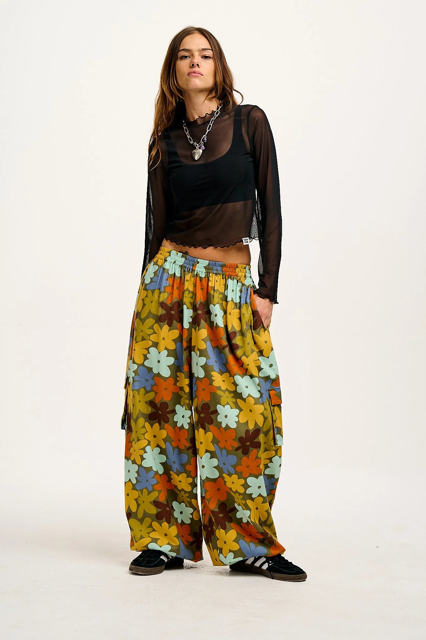 Rumi - Cargo Brushed Cotton Trousers in Bubble Floral Print sold by Lucy & Yak product image thumbnail 4