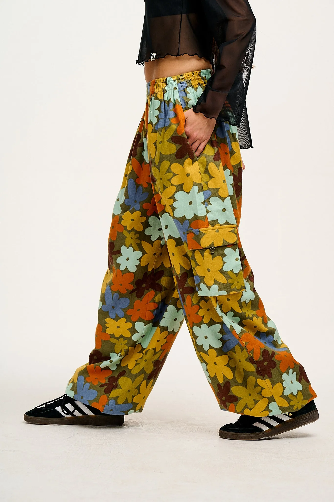 Rumi - Cargo Brushed Cotton Trousers in Bubble Floral Print sold by Lucy & Yak product image thumbnail 2