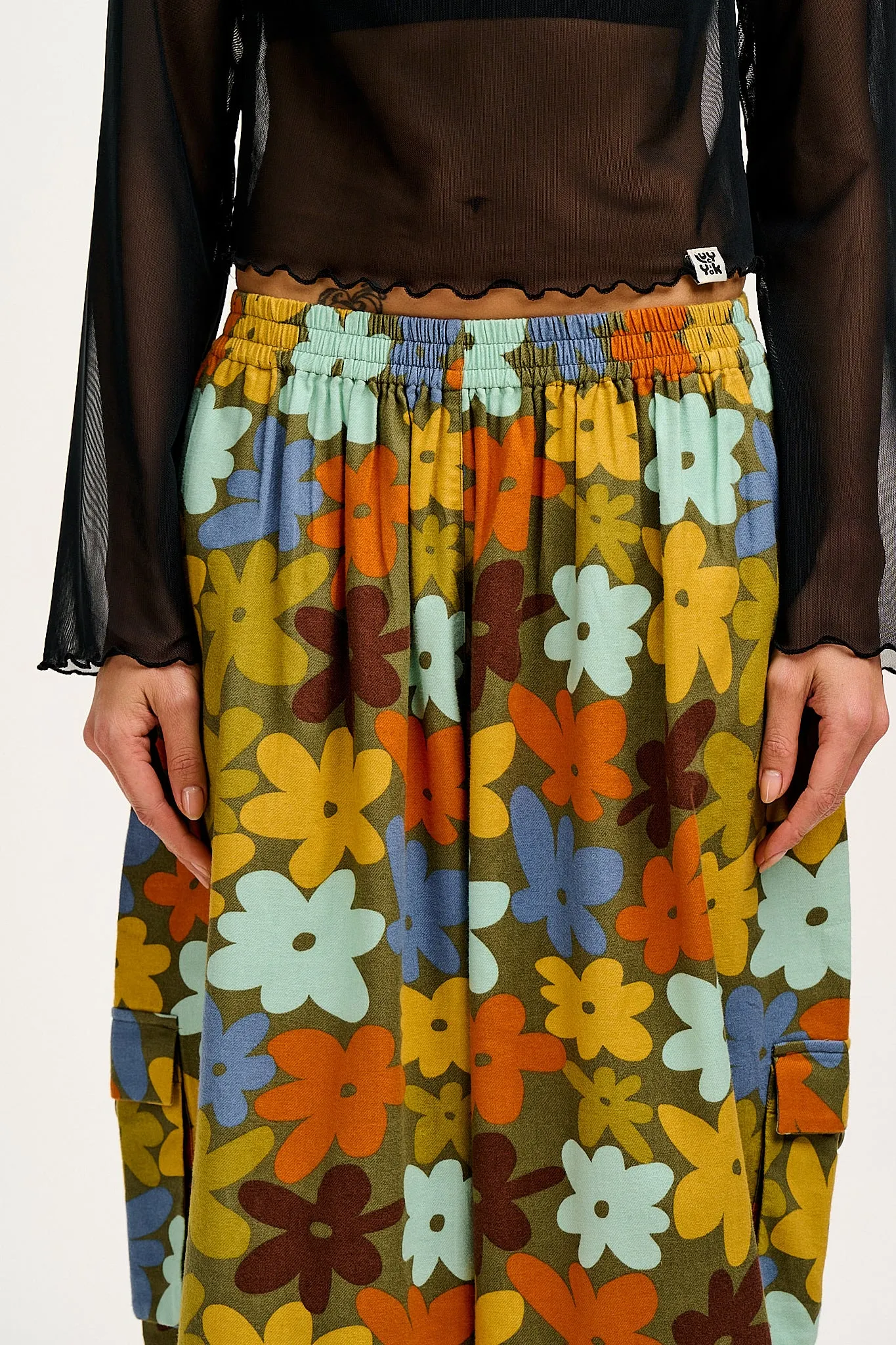 Rumi - Cargo Brushed Cotton Trousers in Bubble Floral Print sold by Lucy & Yak product image thumbnail 3
