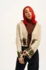 Robyn - V-Neck Knitted Cardigan in Ecru Floral Hem Print sold by Lucy & Yak