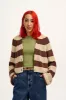 Robyn - V-Neck Knitted Cardigan in Oak Brown & Ecru Stripe sold by Lucy & Yak