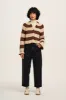 Robyn - V-Neck Knitted Cardigan in Oak Brown & Ecru Stripe sold by Lucy & Yak