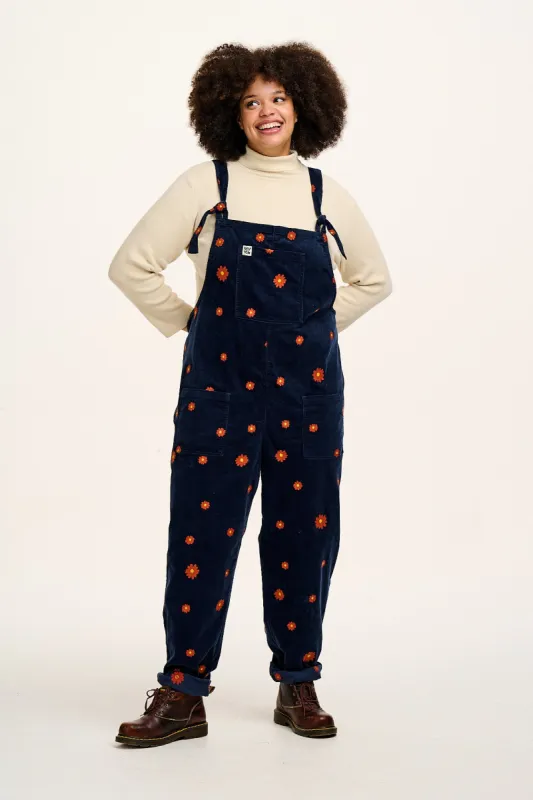 Original - Corduroy Dungarees in Navy with Cassia Embroidery sold by Lucy & Yak