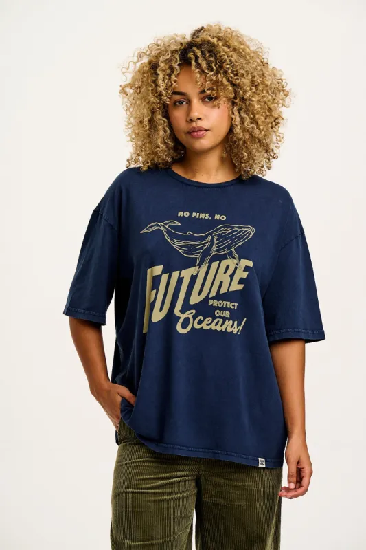 L.E. Benny - Oversized Cotton Tee in No Fins, No Future Print sold by Lucy & Yak