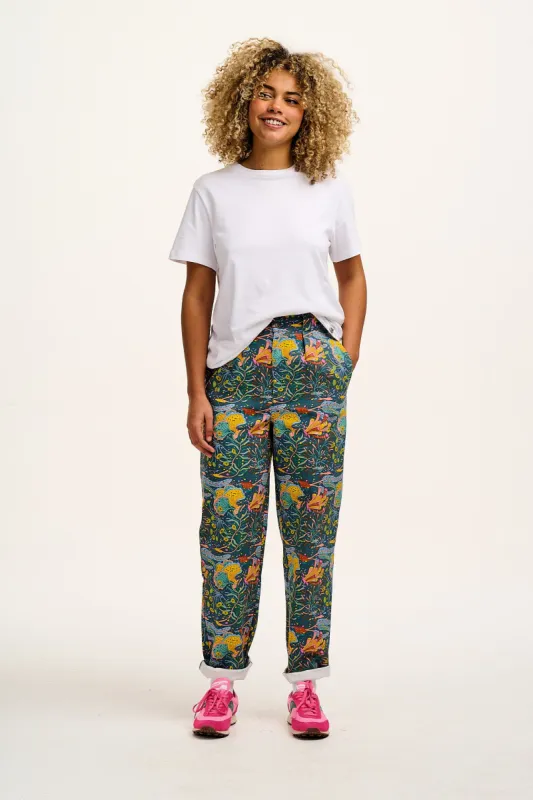 L.E. Addison - Tapered Twill Trousers in Artist Print by Tan Zi Xi sold by Lucy & Yak
