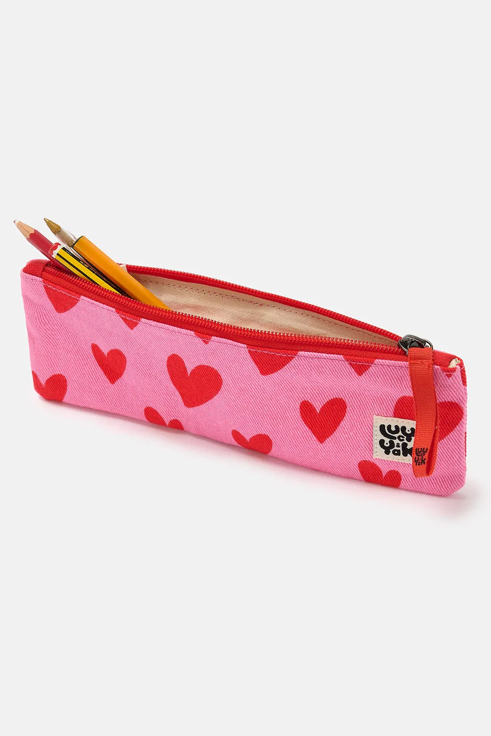 Pierra - Pencil Case Pouch in Pink Heart Cupid Print sold by Lucy & Yak