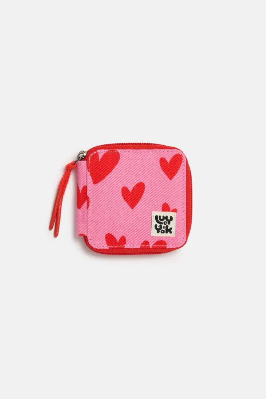 Eve - Cotton Purse in Pink Heart Cupid Print made by Lucy & Yak