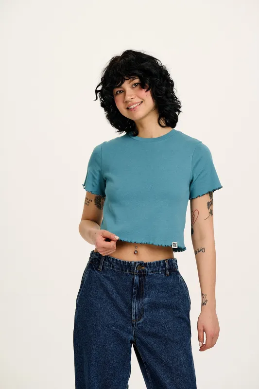 Greta - Cropped Cotton Top in Blue sold by Lucy & Yak