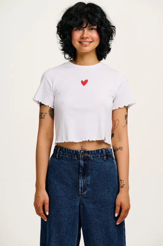 Greta - Cropped Cotton Top With Cupid Heart Embroidery sold by Lucy & Yak