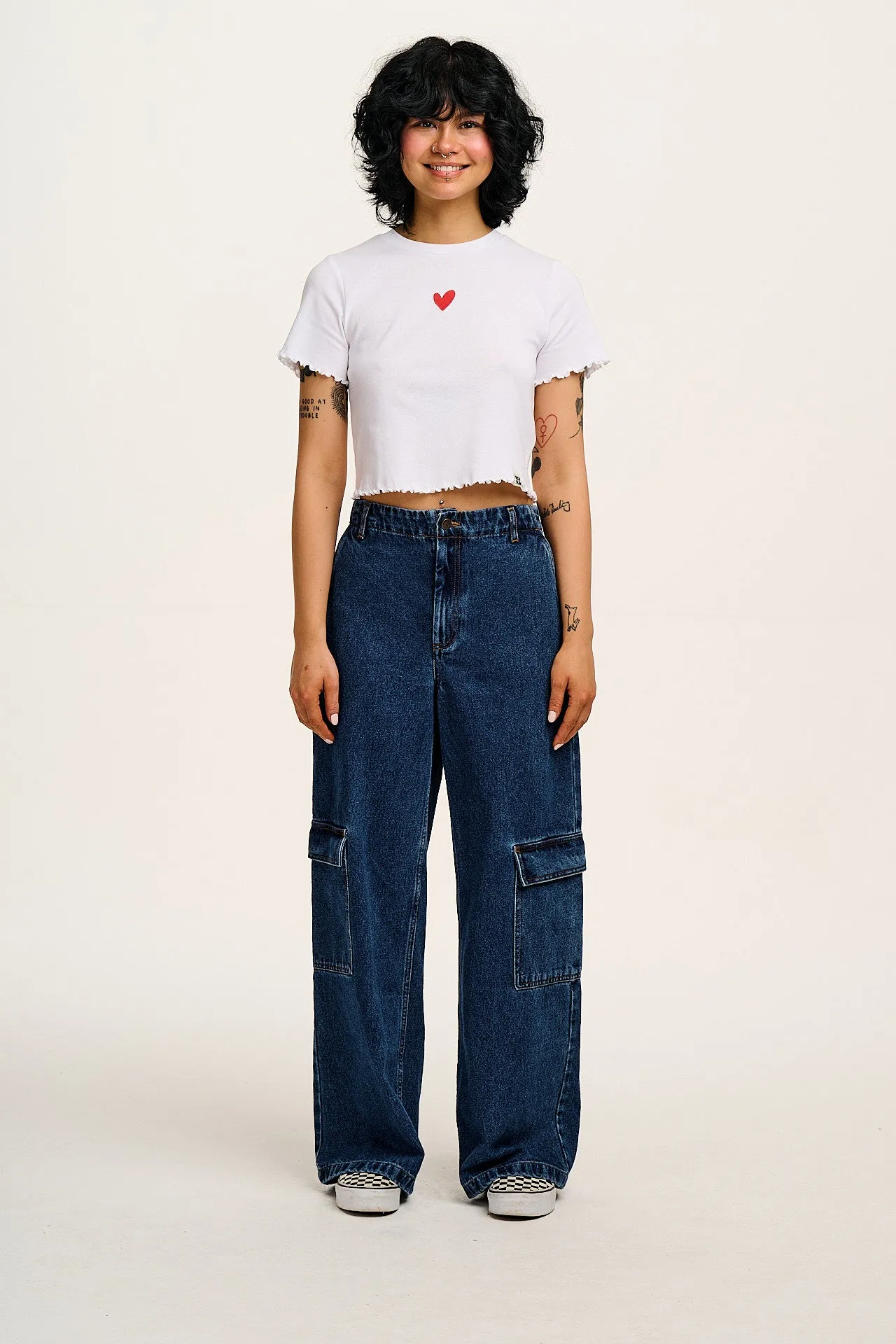 Greta - Cropped Cotton Top With Cupid Heart Embroidery sold by Lucy & Yak product image thumbnail 5