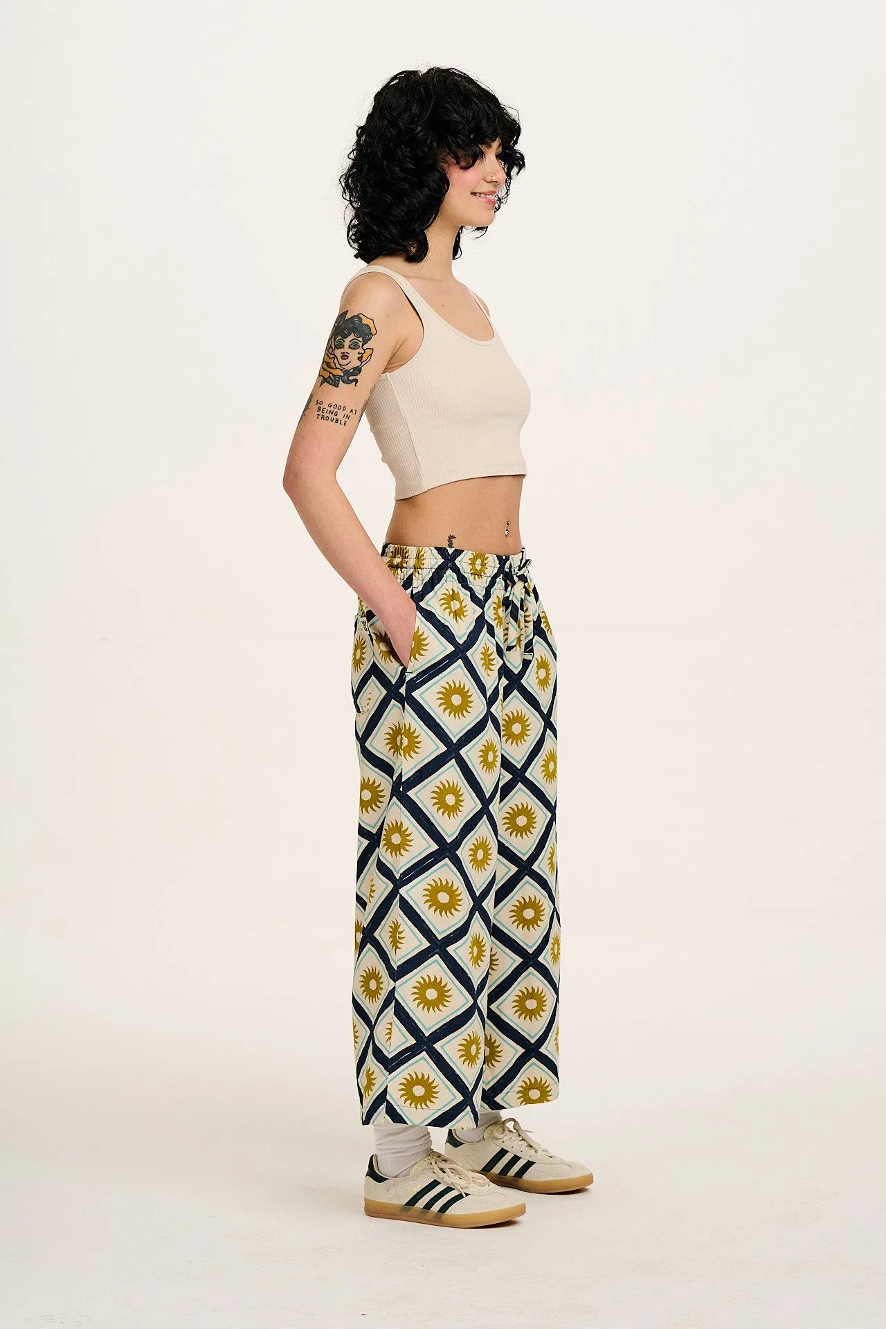 Chuck - Wide Leg Cotton Trousers in Ecru Cosmo Print sold by Lucy & Yak product image thumbnail 5